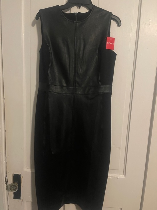SPANX Dresses & Skirts - SPANX Black Faux-Leather Panel Midi Dress